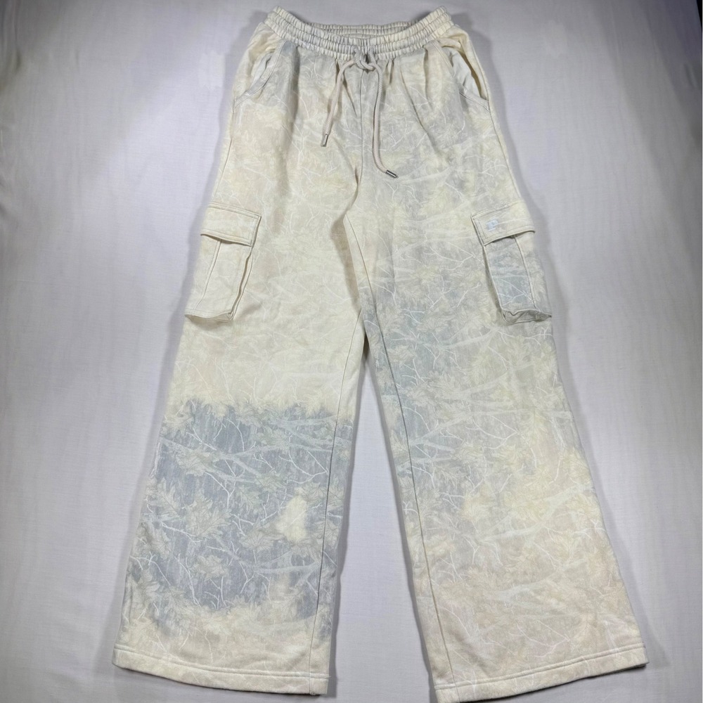 Victoria's Secret PINK Cargo Sweatpants Cream Grey Forest Camo Wide Leg Medium